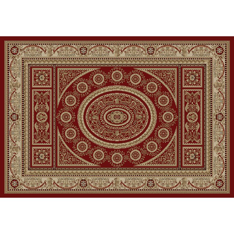 Merinos Aubusson Medallion Framed Rug, Red, 8X10 Ft