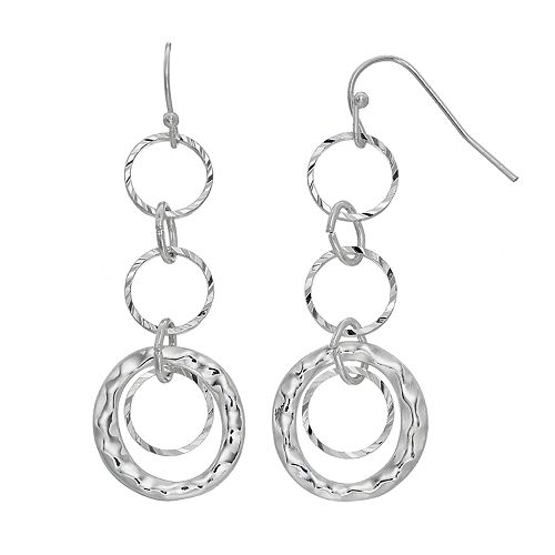 Hammered Triple Hoop Nickel Free Drop Earrings