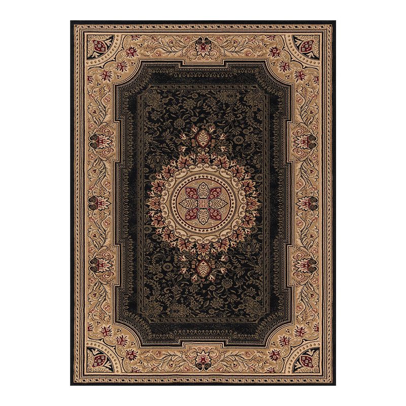 Merinos Chateau Floral Framed Rug, Black, 8X11 Ft