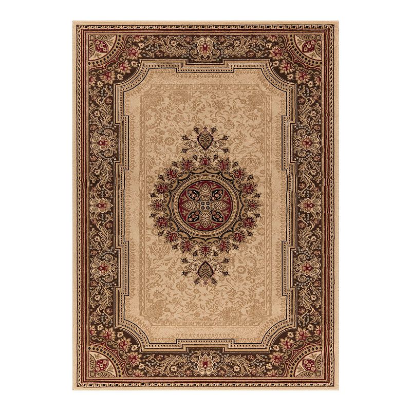 Merinos Chateau Floral Framed Rug, White, 8Ft Rnd