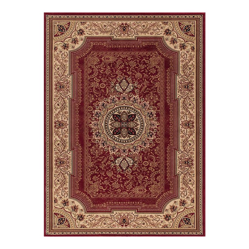 Merinos Chateau Floral Framed Rug, Red, 6.5X9.5 Ft