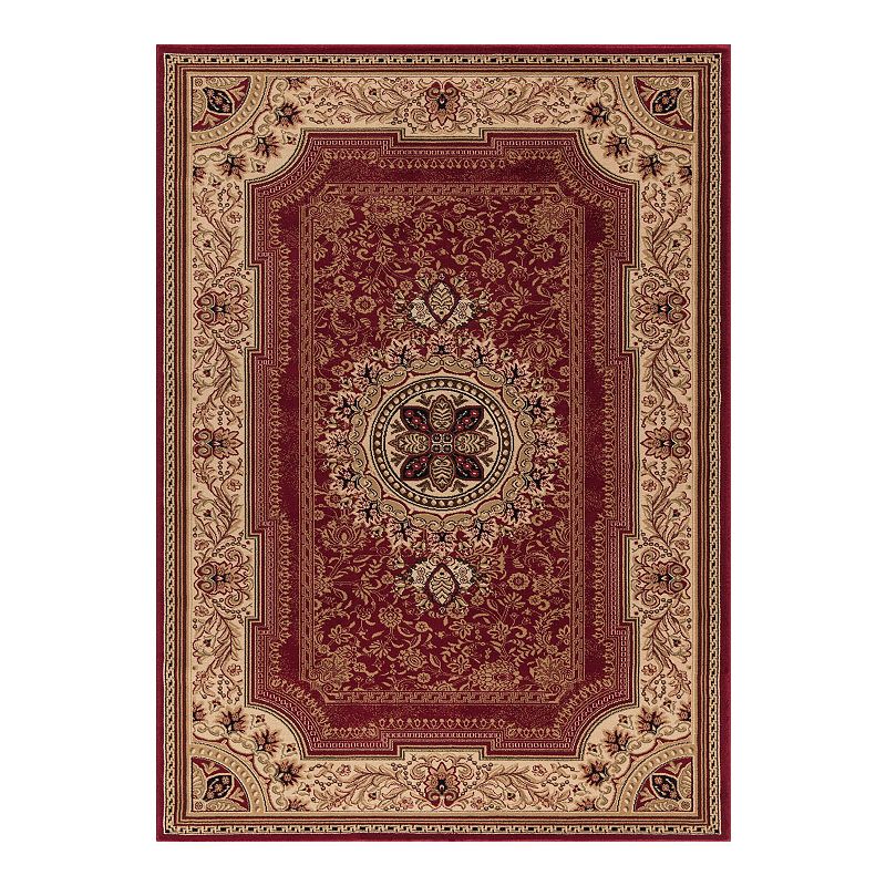 Merinos Chateau Floral Framed Rug, Red, 8Ft Rnd