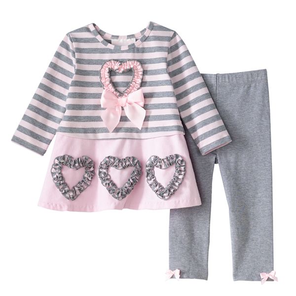 Bonnie Jean Girls ST Valentine Pink Multi Heart Legging Set 12 18 24 Months 