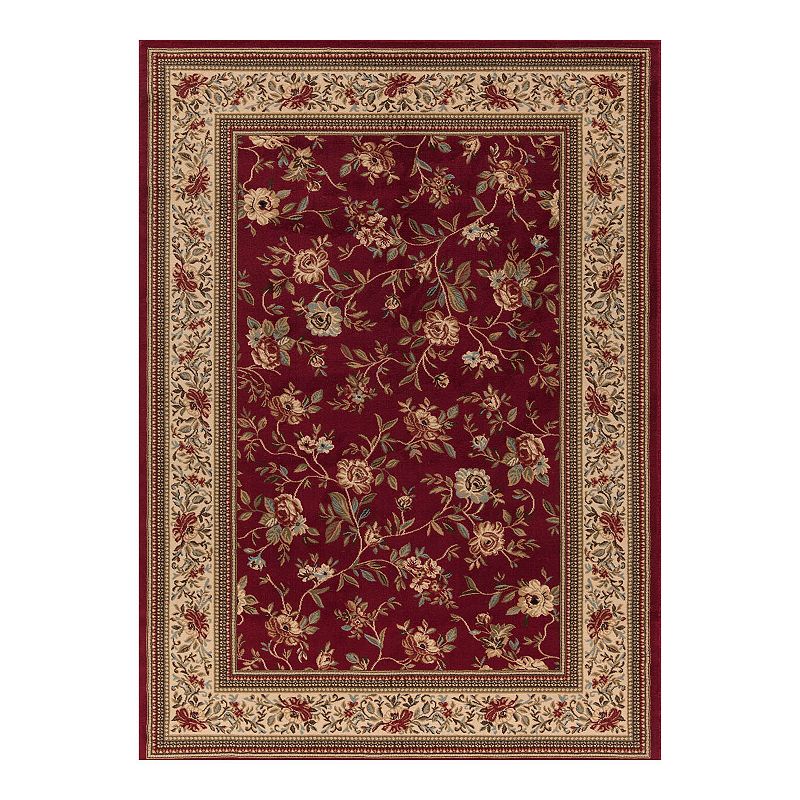 Merinos Floral Garden Framed Rug, Red, 8Ft Rnd