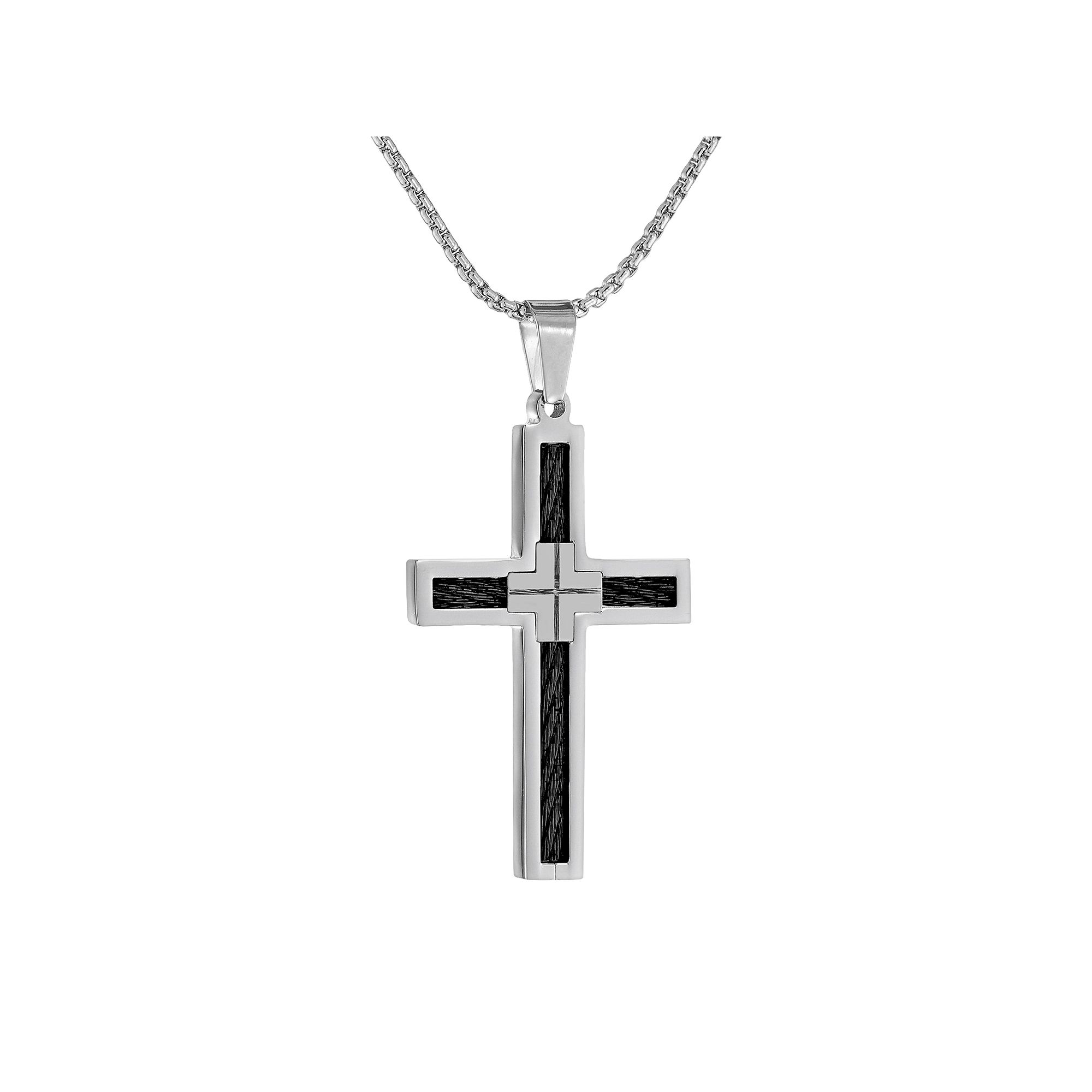 LYNX Stainless Steel Two Tone Cross Pendant Necklace - Men, Mens, Size: 2