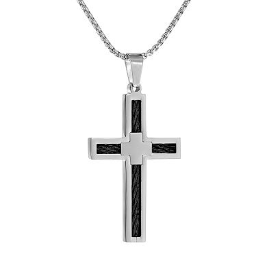 LYNX Stainless Steel Two Tone Cross Pendant Necklace - Men