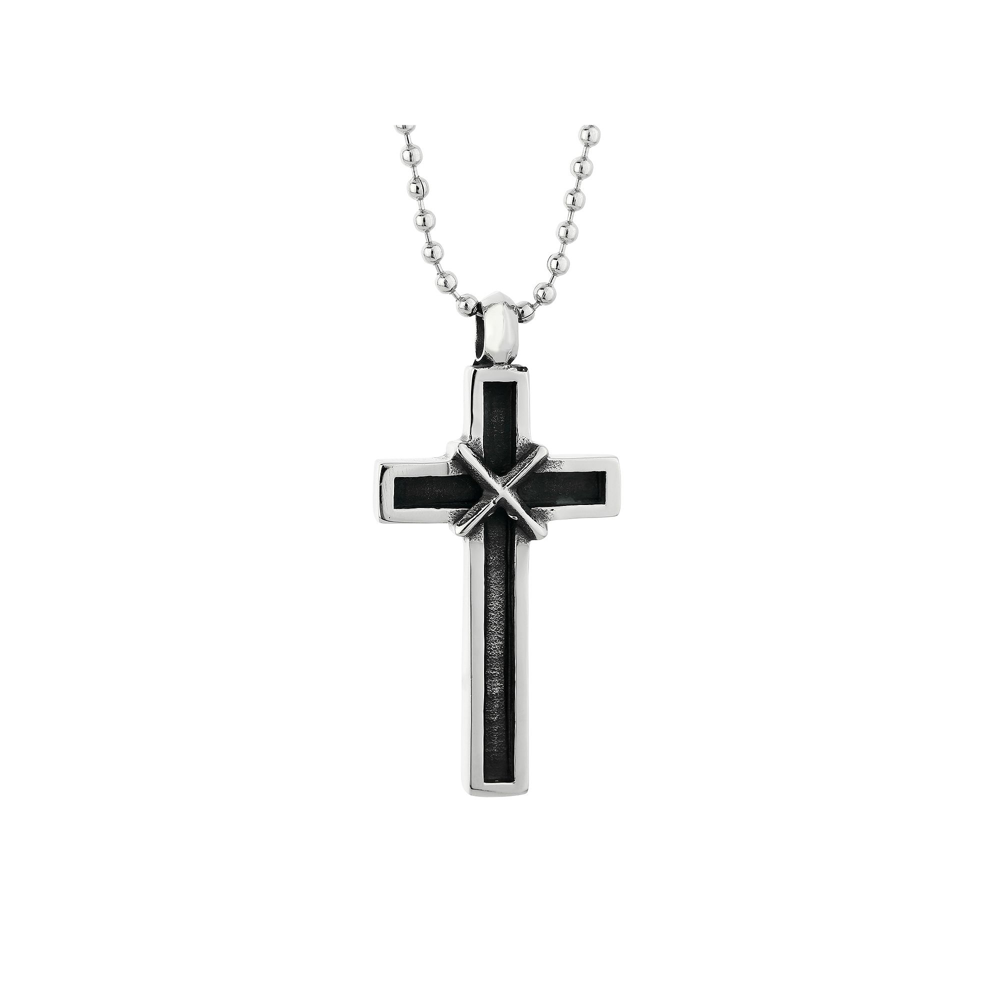 LYNX Stainless Steel Antiqued Cross Pendant Necklace, Mens, Size: 22, G
