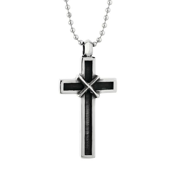 LYNX Stainless Steel Antiqued Cross Pendant Necklace