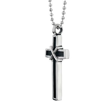 LYNX Stainless Steel Antiqued Cross Pendant Necklace