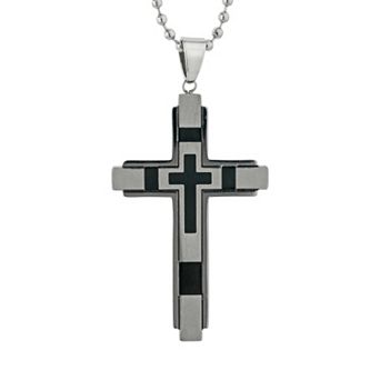 LYNX Stainless Steel Resin Cross Pendant Necklace - Men