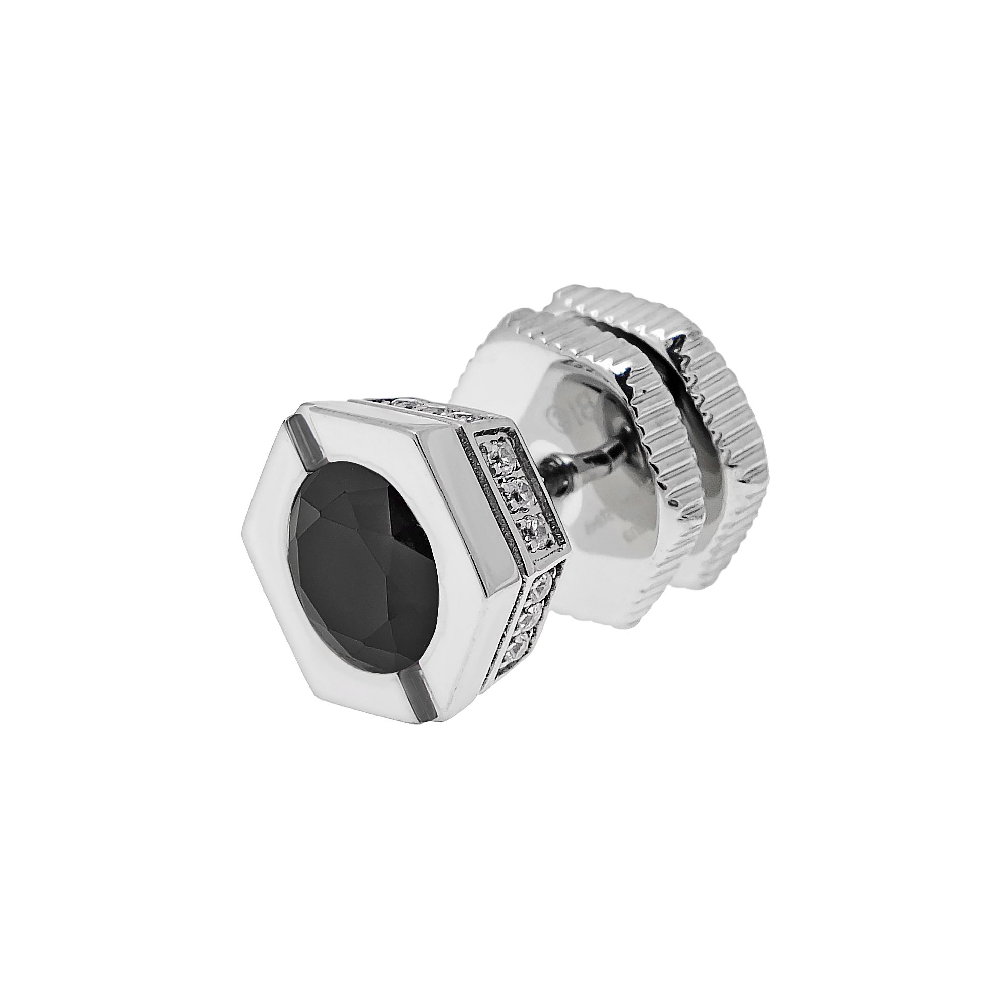 LYNX Cubic Zirconia Stainless Steel Stud - Single Earring, Mens, Black