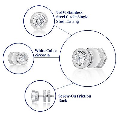 LYNX Cubic Zirconia Stainless Steel Stud - Single Earring