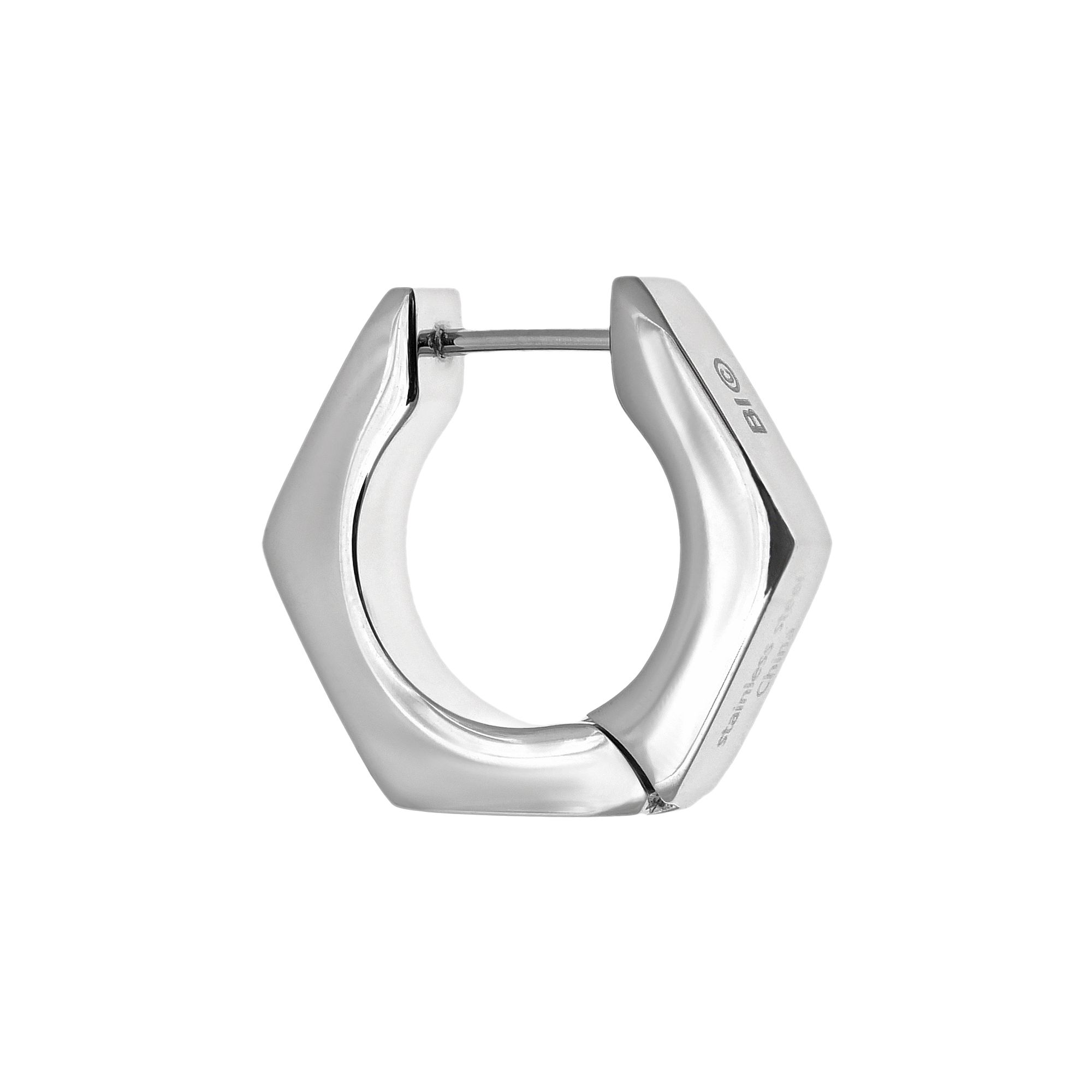 LYNX Stainless Steel Hex Nut Earring - Single Earring, Mens, Grey