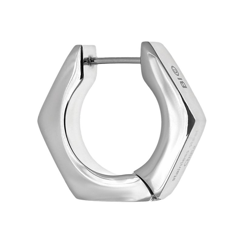 LYNX Stainless Steel Hex Nut Earring - Single Earring, Mens, Grey