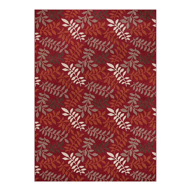 Merinos Talya Leaf Rug, Red, 5Ft Rnd