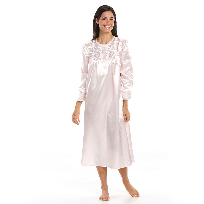 Miss Elaine Essentials Pajamas: Brushed Back Satin Long Nightgown - Women's