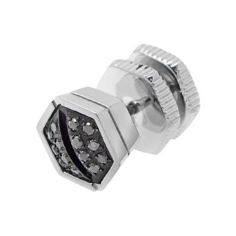 LYNX Black Diamond Accent Stainless Steel Screwhead Stud - Single Earring