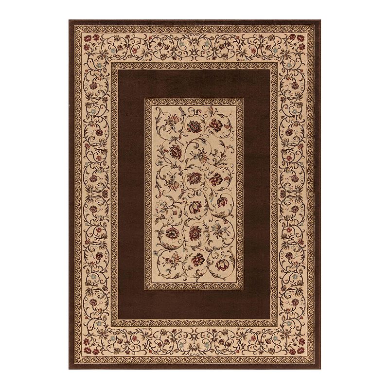 Merinos Floral Border Framed Rug, Brown, 6.5X9.5 Ft