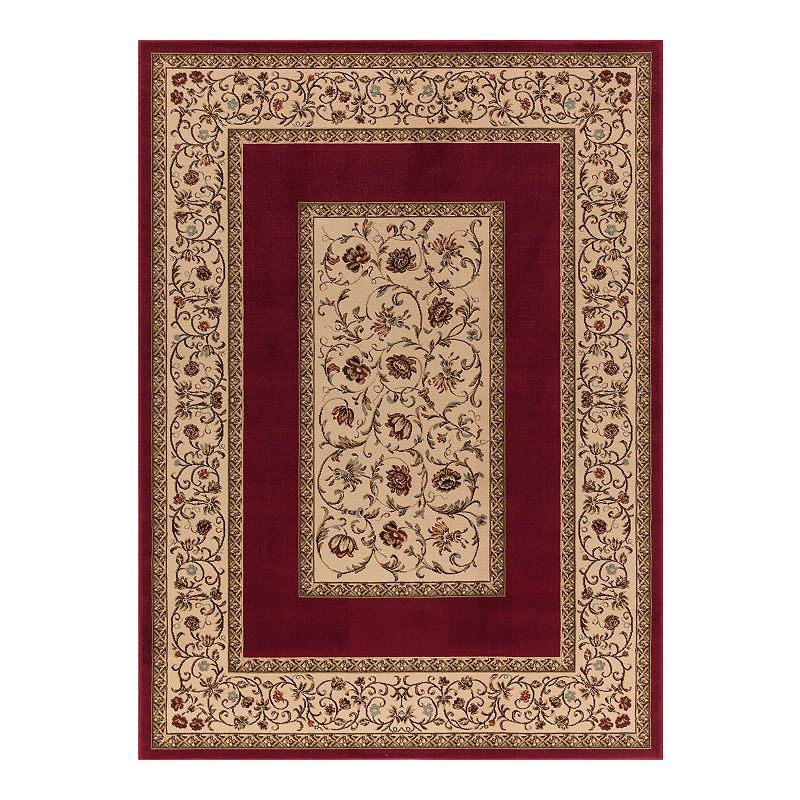 Merinos Floral Border Framed Rug, Red, 8Ft Rnd