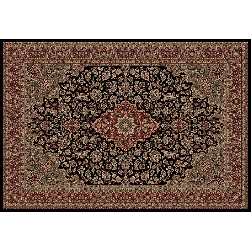 Merinos Kashan Medallion Framed Rug, Black, 8X11 Ft
