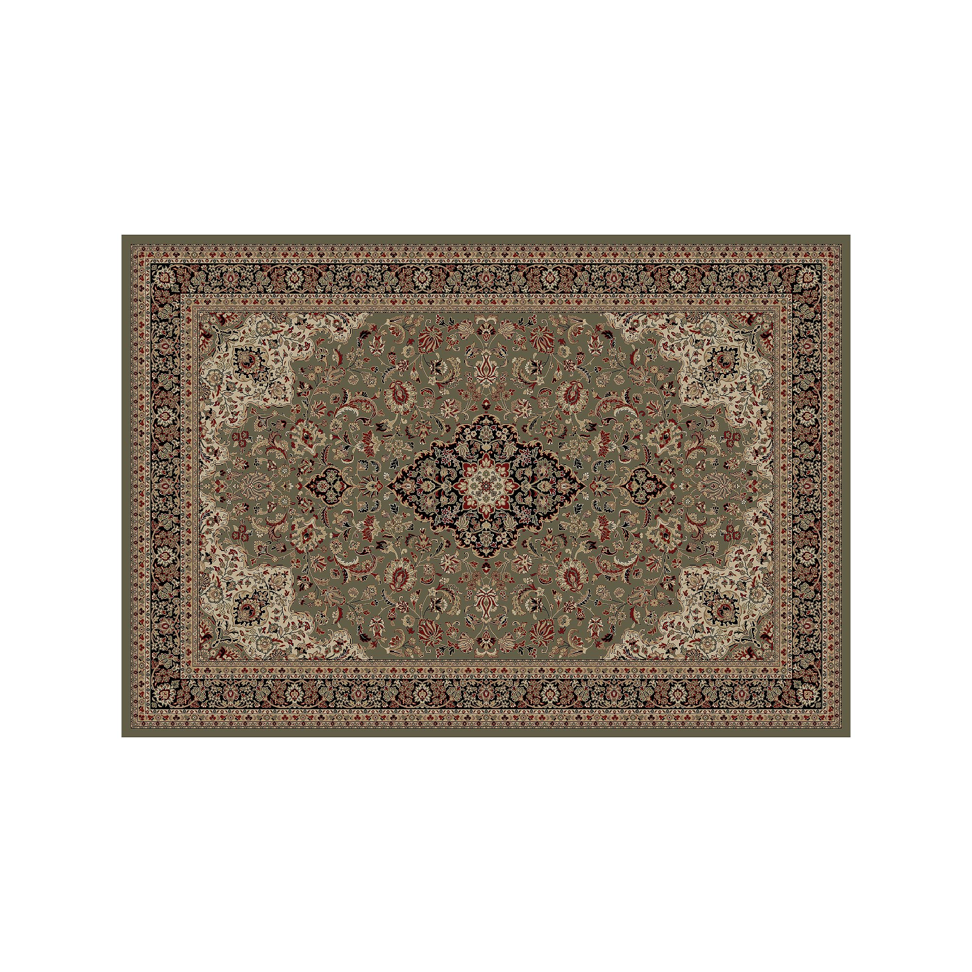 Merinos Kashan Medallion Framed Rug, Green