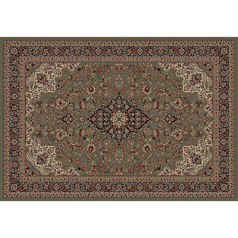 Merinos Kashan Medallion Framed Rug, Green, 8X11 Ft