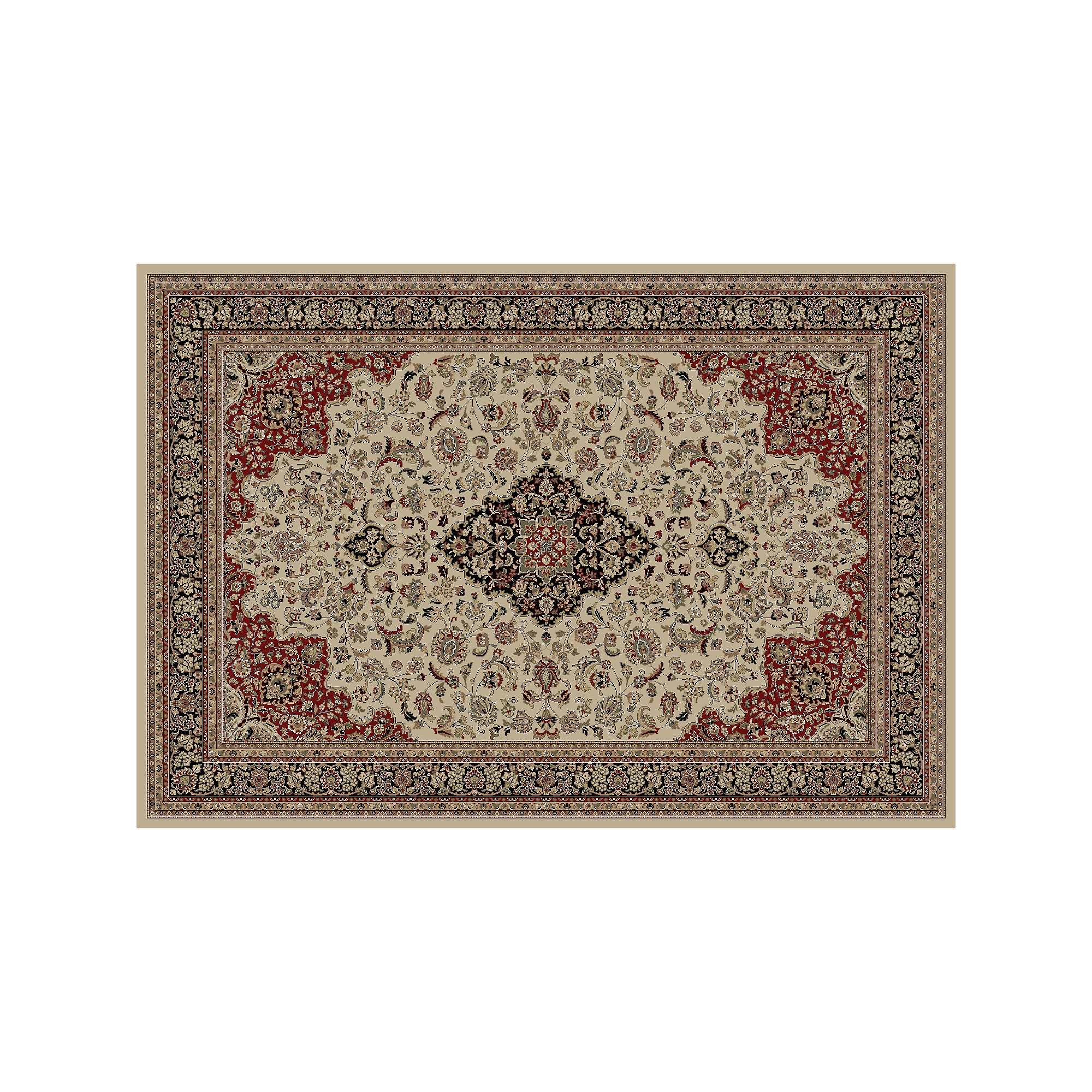 Merinos Kashan Medallion Framed Rug, Ivory