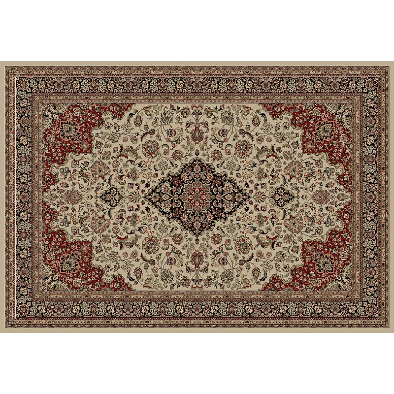 Merinos Kashan Medallion Framed Rug, White, 8X11 Ft
