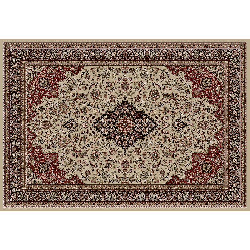 Merinos Kashan Medallion Framed Rug, White, 8X11 Ft