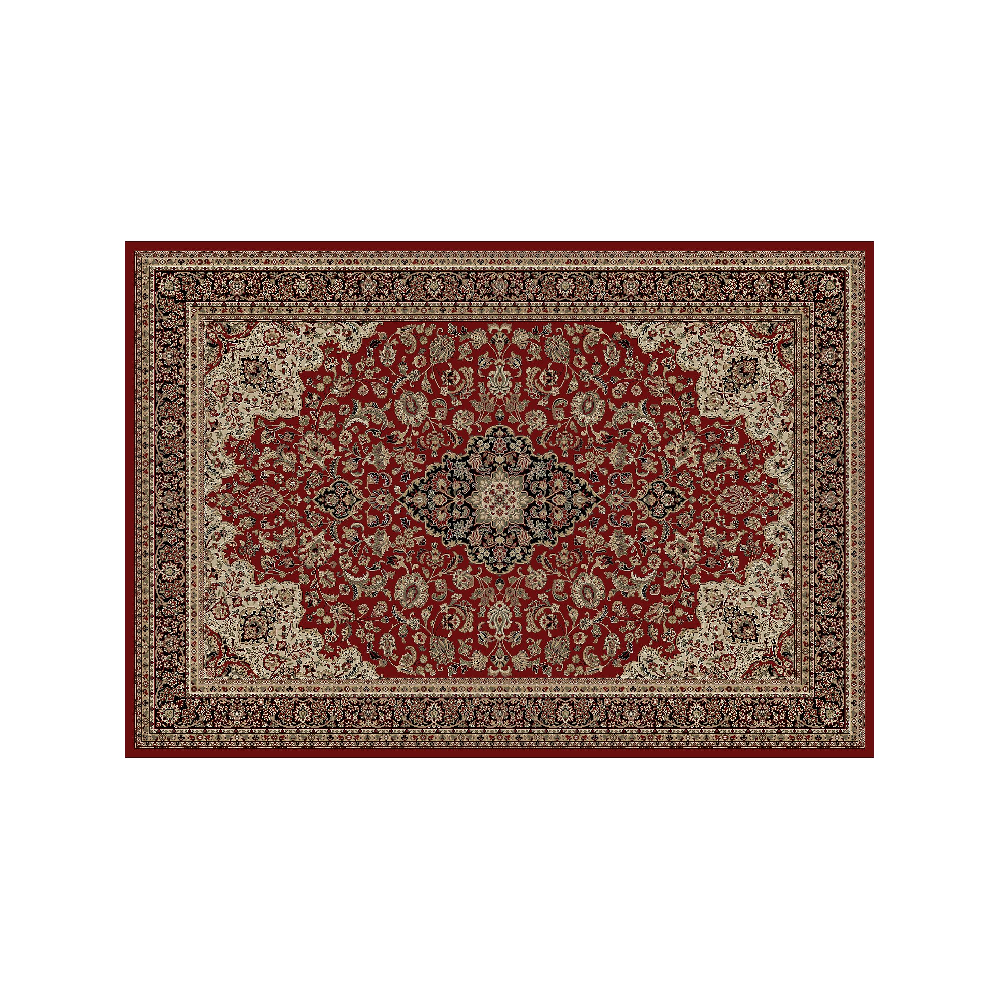 Merinos Kashan Medallion Framed Rug, Red
