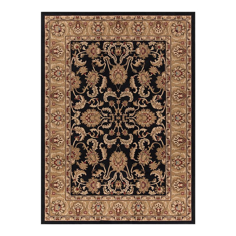 Merinos Oushak Floral Framed Rug, Black, 8Ft Rnd