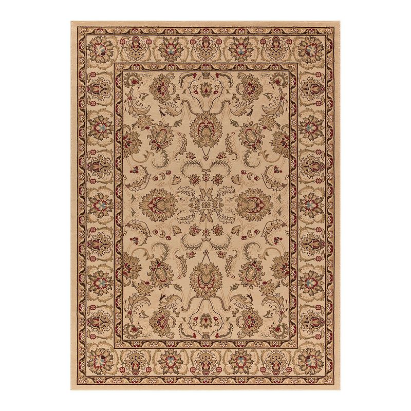 Merinos Oushak Floral Framed Rug, White, 8Ft Rnd