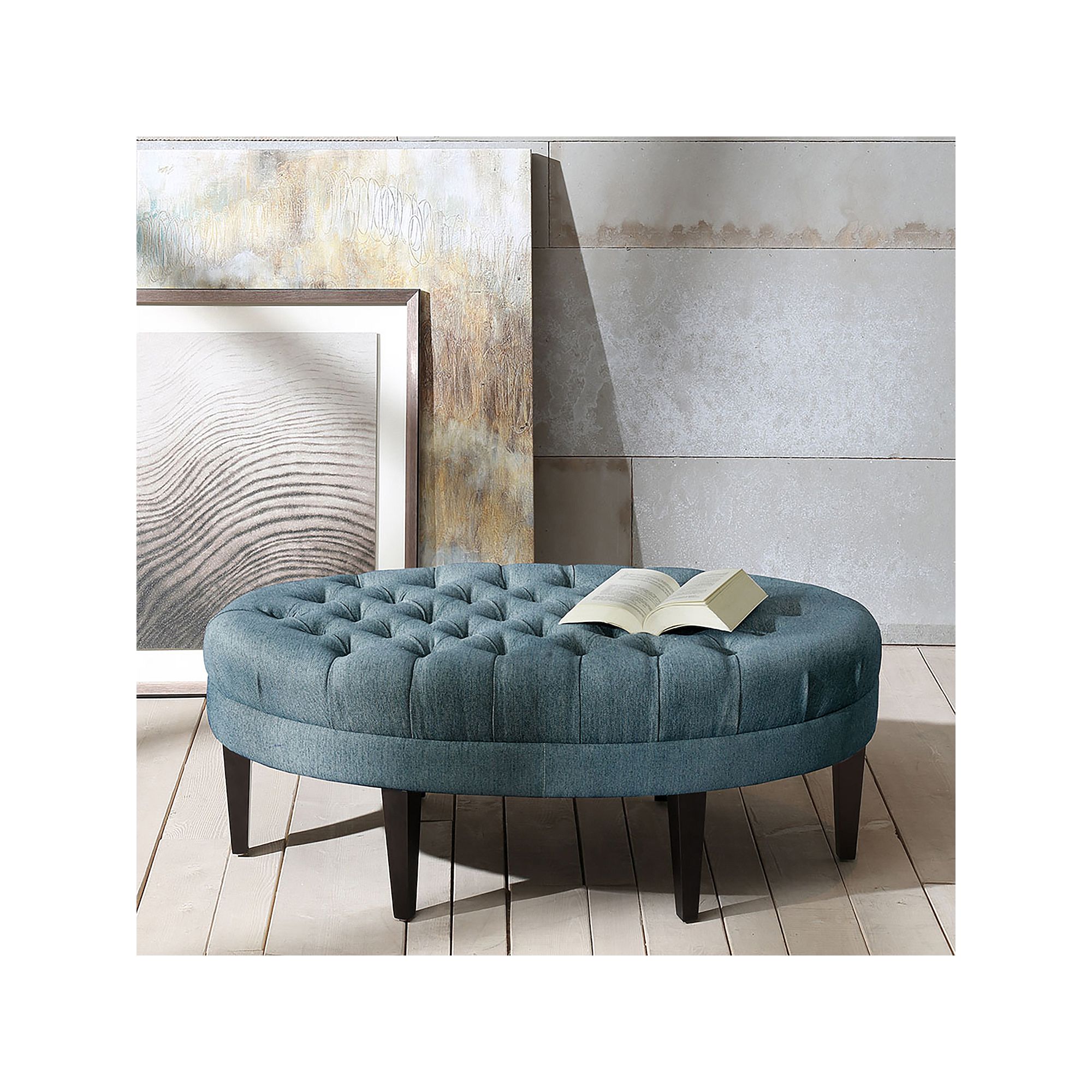 Madison Park Chase Surfboard Tufted Ottoman, Blue