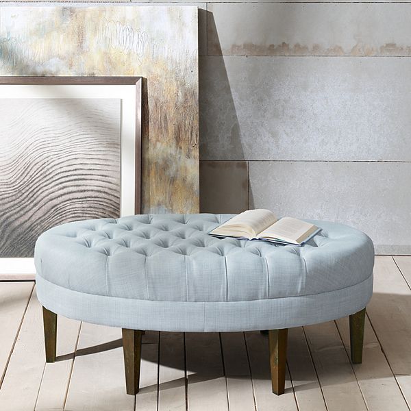 Madison Park Chase Surfboard Tufted Ottoman - Dusty Blue