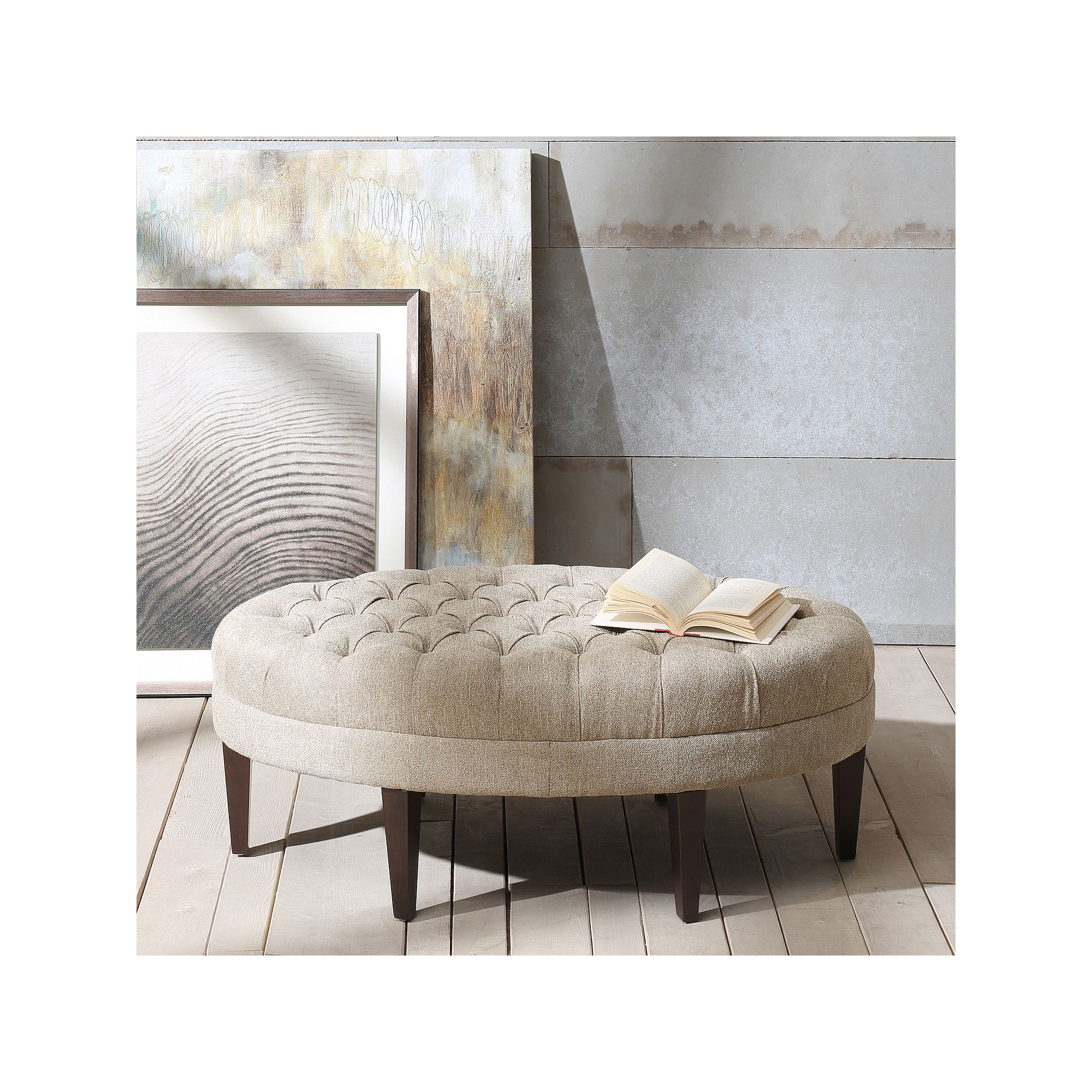 Madison Park Chase Surfboard Tufted Ottoman, Linen