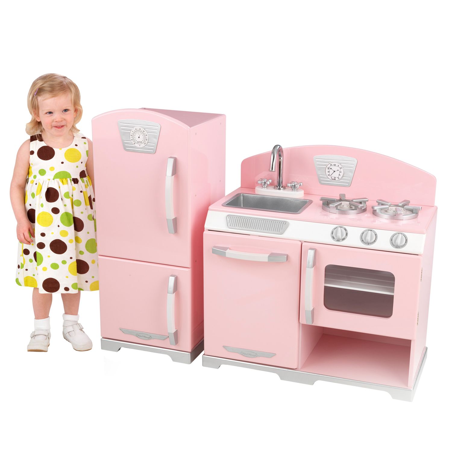 KidKraft Retro Kitchen Refrigerator Play Set   2225528 Pink