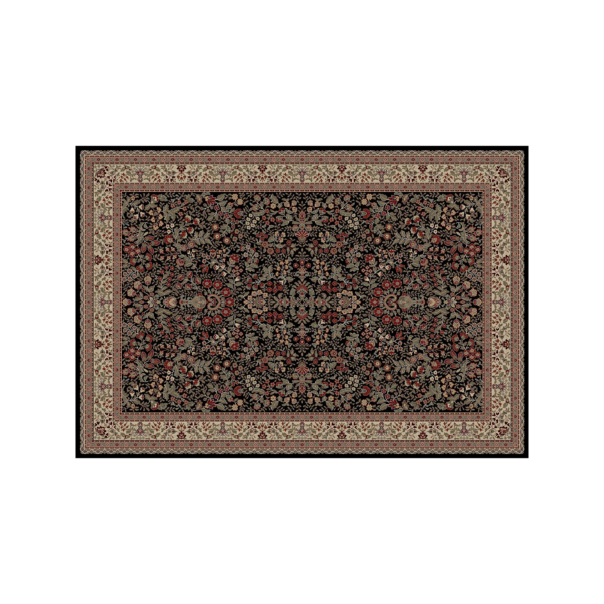 Merinos Sarouk Floral Framed Rug, Black