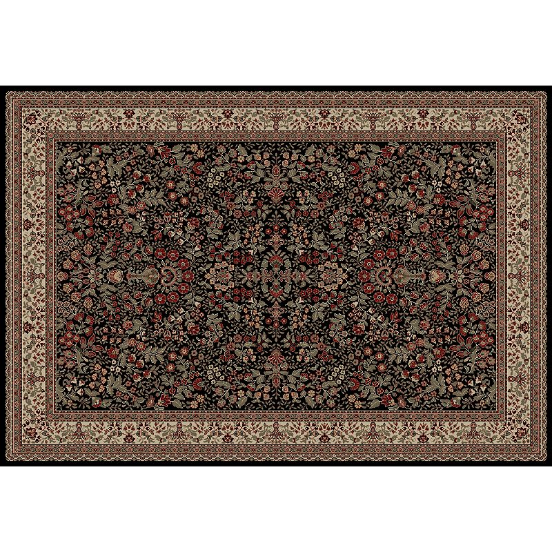 Merinos Sarouk Floral Framed Rug, Black, 8X11 Ft