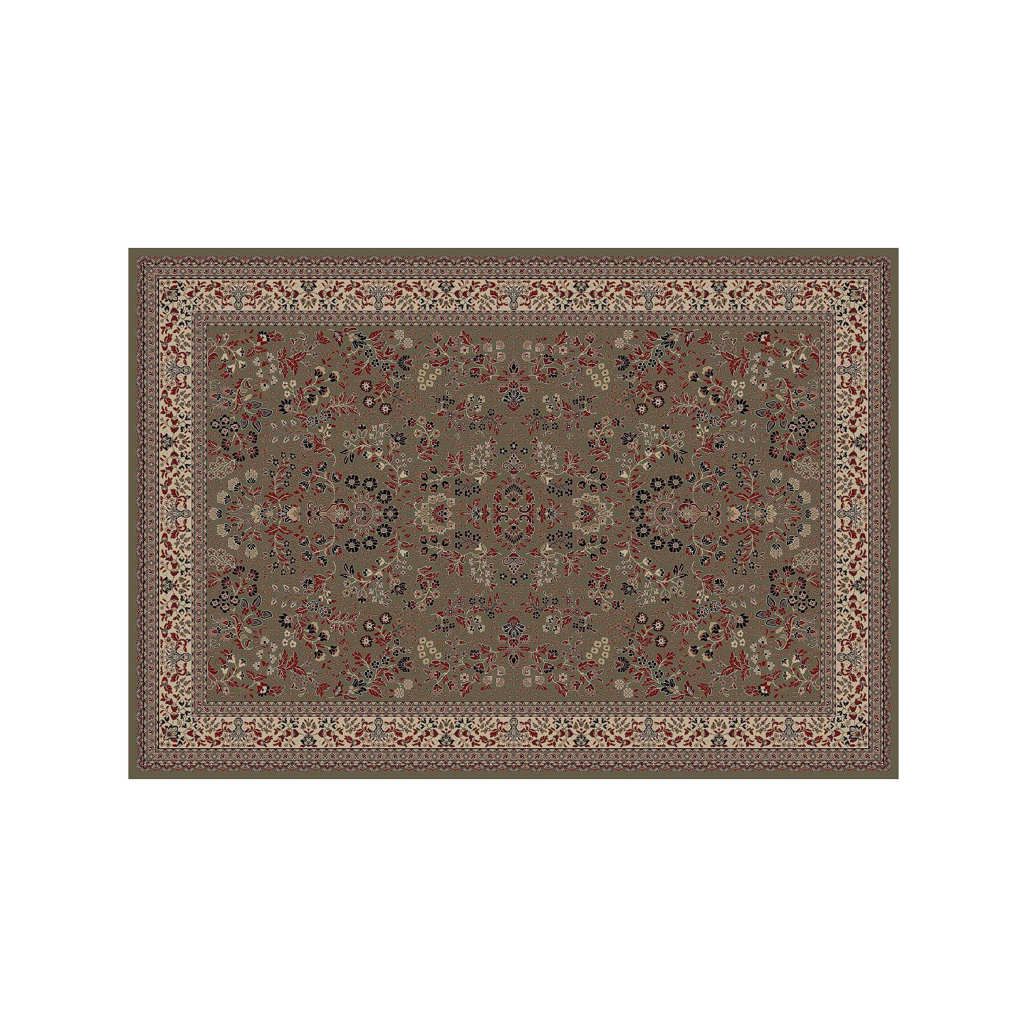 Merinos Sarouk Floral Framed Rug, Green