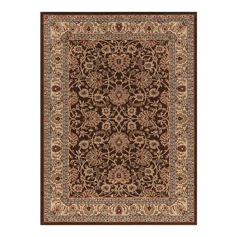 Merinos Mahal Floral Framed Rug, Brown, 6.5X9.5 Ft