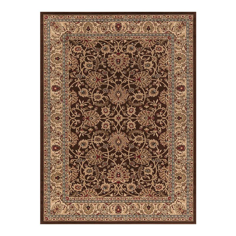 Merinos Mahal Floral Framed Rug, Brown, 8Ft Rnd