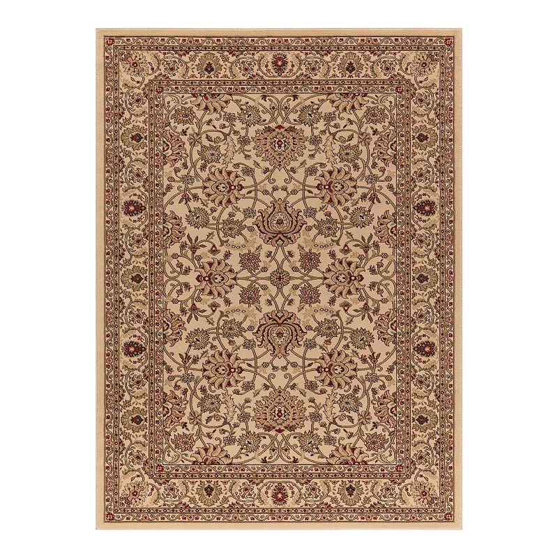 Merinos Mahal Floral Framed Rug, White, 6.5X9.5 Ft