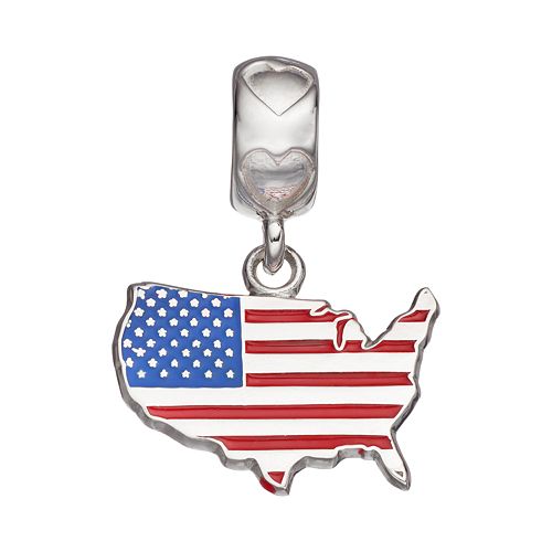 LogoArt Sterling Silver United States American Flag Charm