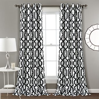 Lush Decor Edward Trellis Room Darkening Window Curtain Panels White/Black 52X95 Set