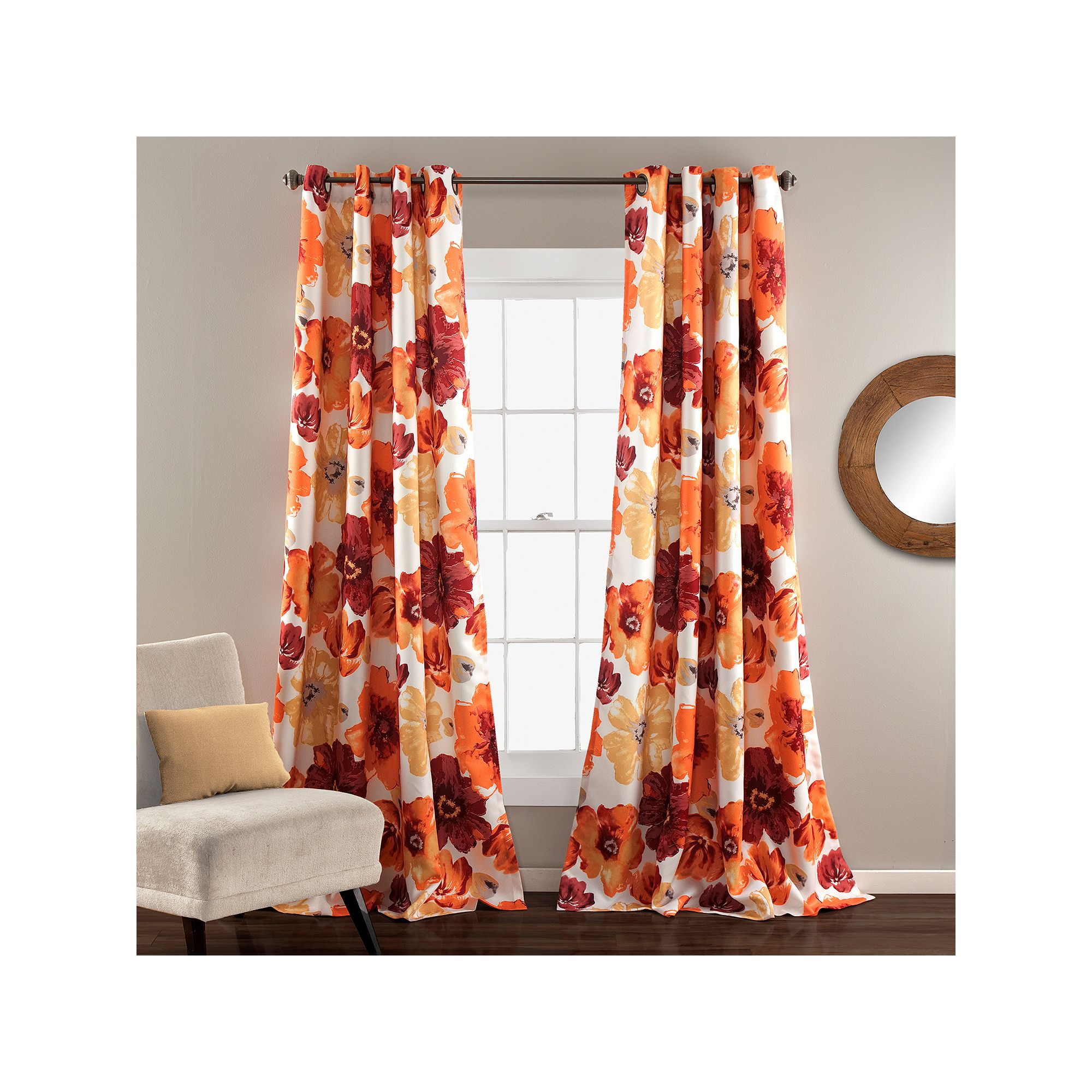 Lush Decor Leah Room Darkening Window Curtains Set, Red Orange