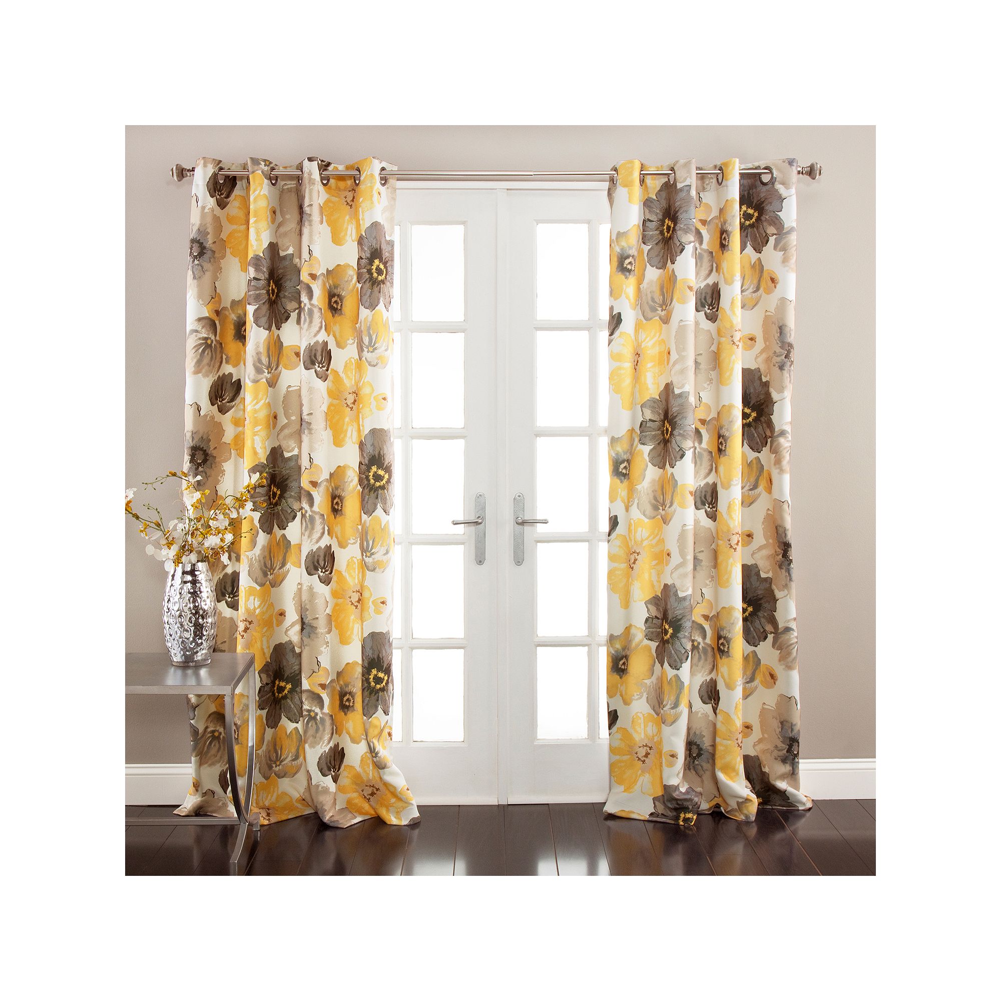 Lush Decor Leah Room Darkening Window Curtains Set, Yellow Gray