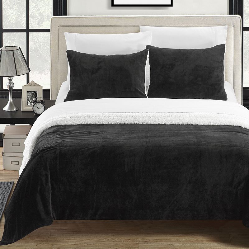 Evie Plush Microsuede & Sherpa 3-pc. Reversible Comforter Set, Black, King