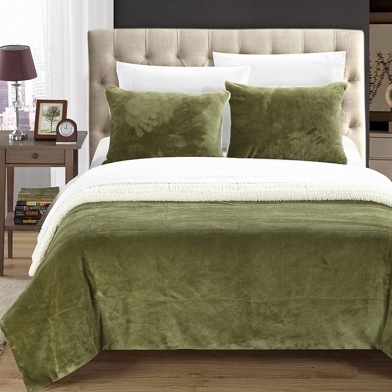 Evie Plush Microsuede & Sherpa 3-pc. Reversible Comforter Set, Green, King