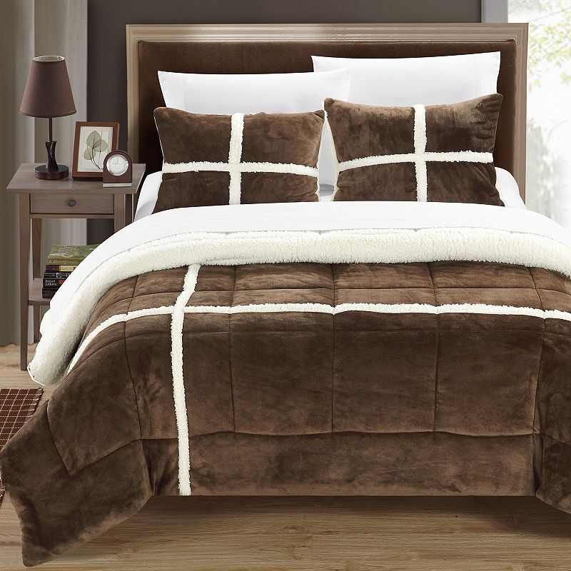 Chloe Plush Microsuede & Sherpa 3-pc. Reversible Comforter Set, Brown, Quee