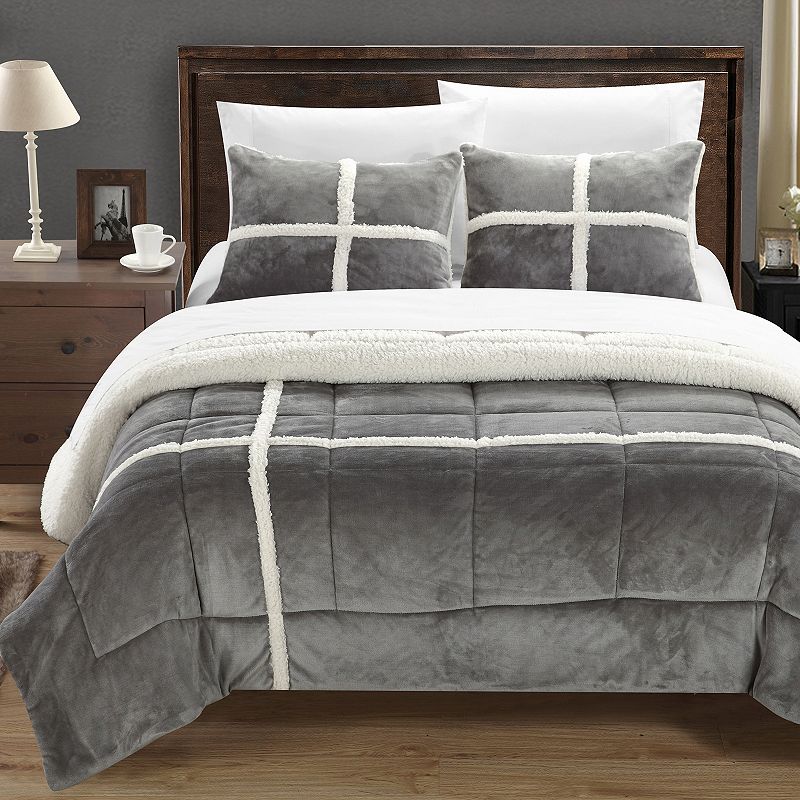 Chloe Plush Microsuede & Sherpa 3-pc. Reversible Comforter Set, Silver, Que